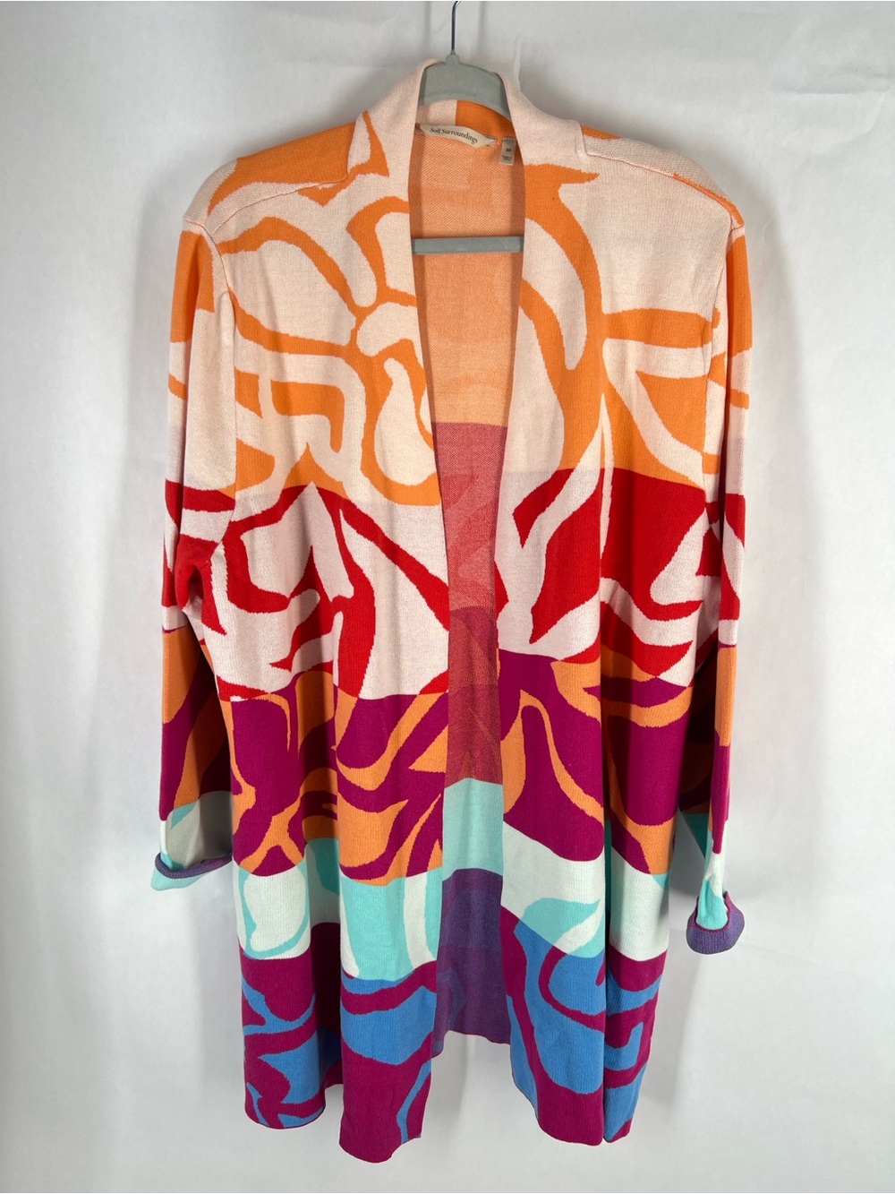 Soft Surroundings Color Burst Cardigan 2X Multicolor Abstract Longline - Picture 2 of 13
